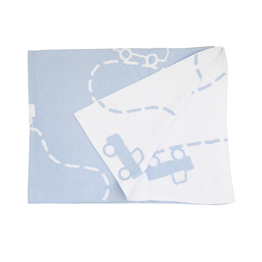 Blue Car Intarsia Reversible Blanket