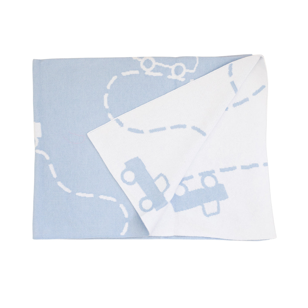 Blue Car Intarsia Reversible Blanket