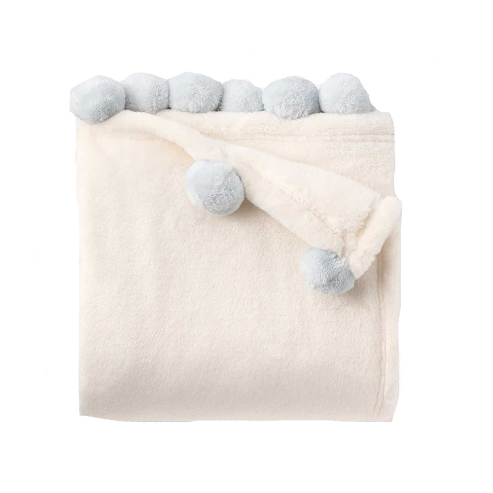 Blue Pom Fleece Blanket