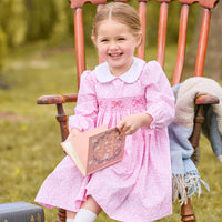 Smocked Natalie Dress in Pink Vinings