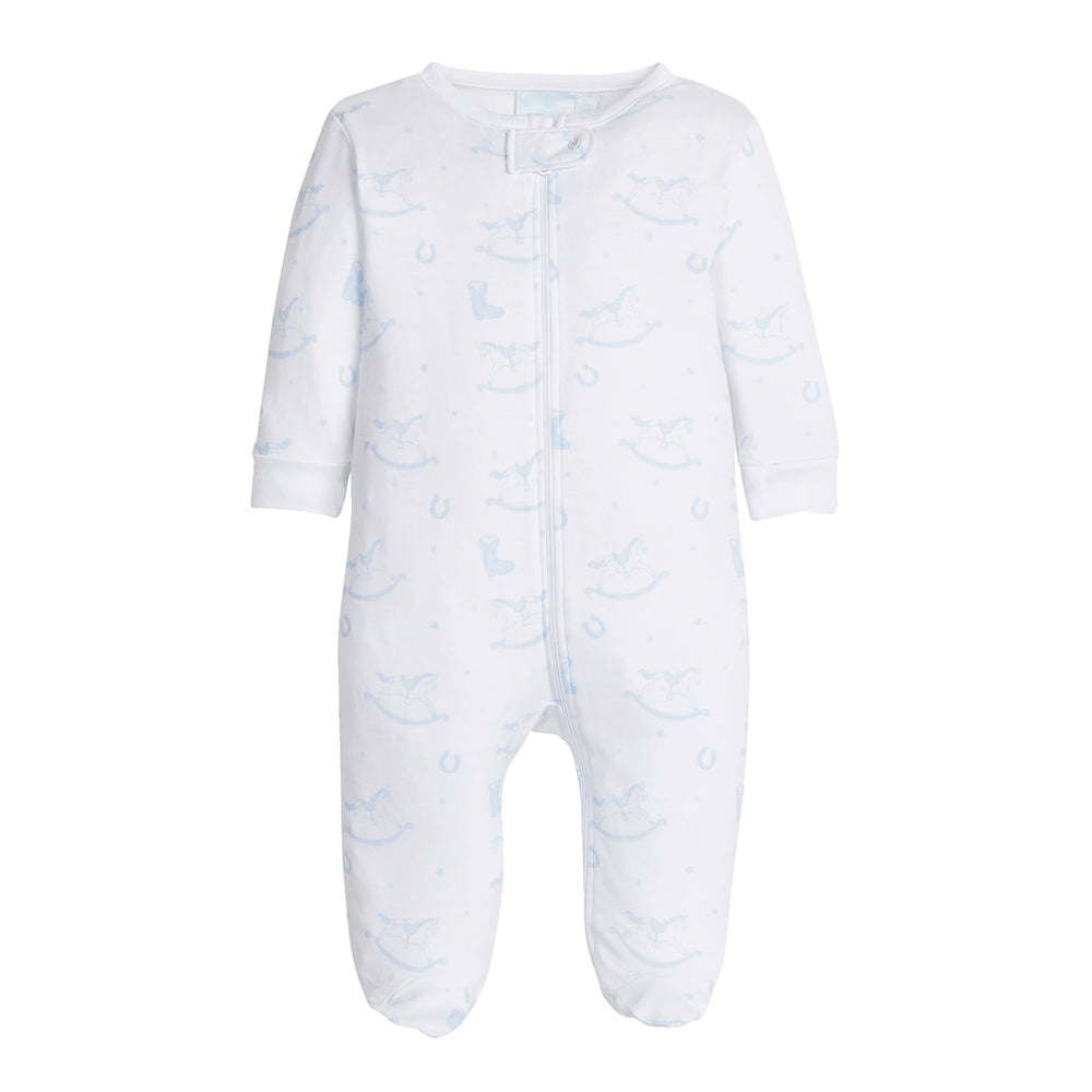 Blue Rocking Horse Zippered Footie