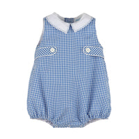Navy Blue Check Tabs Boy Bubble