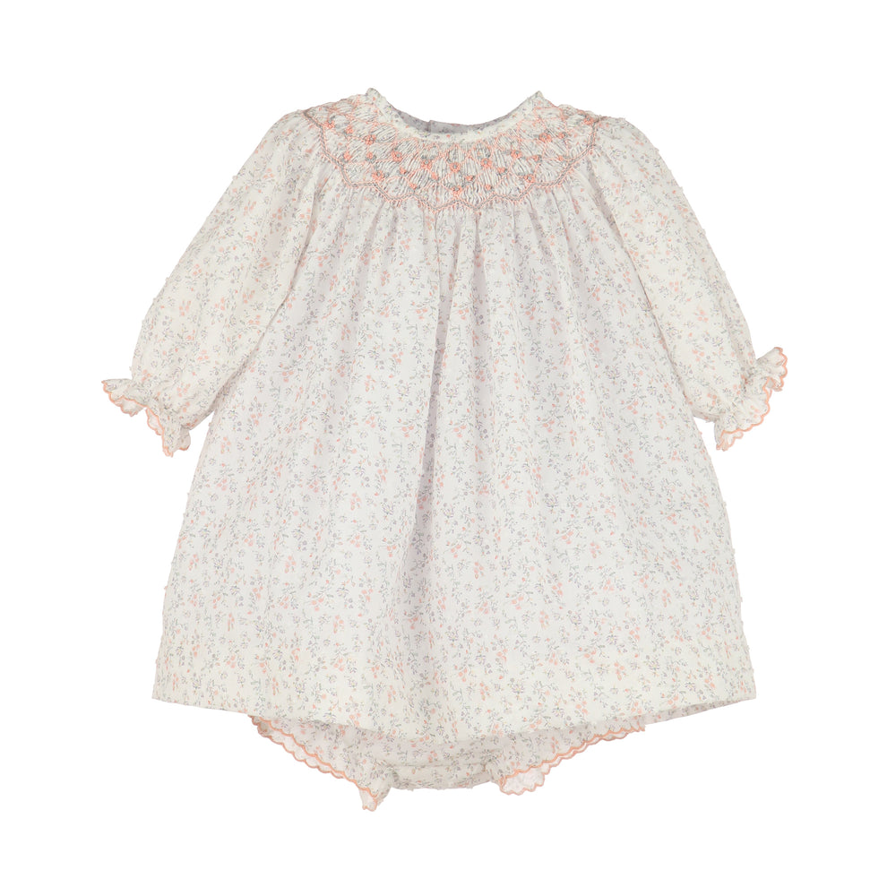 Peach Floral Swiss Dot Bishop Dress