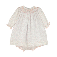 Peach Floral Swiss Dot Bishop Dress