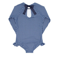 Navy Gingham Long Sleeve One-Piece