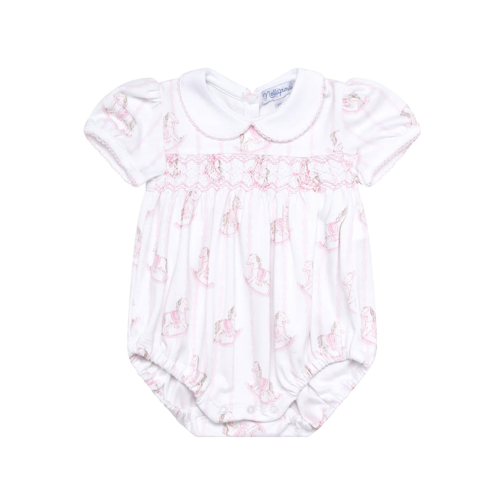 Pink Rocking Horse Smocked Bubble