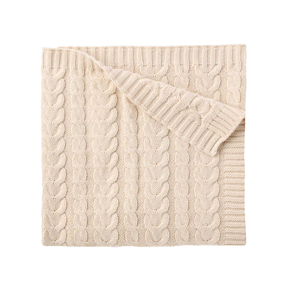 Oatmeal Horseshoe Cable Knit Blanket