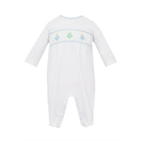 Blue Pastel Holiday Trees Knit Long Romper