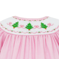 Pink Smocked Christmas Tree Bishop Dress