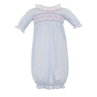 Light Blue Gown with Pink Smocked Bows