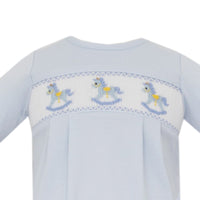 Light Blue Gown with Smocked Rocking Horses