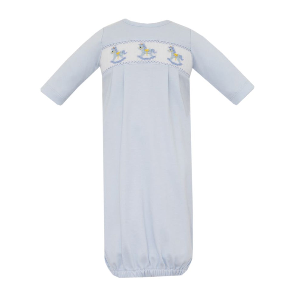 Light Blue Gown with Smocked Rocking Horses