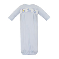 Light Blue Gown with Smocked Rocking Horses