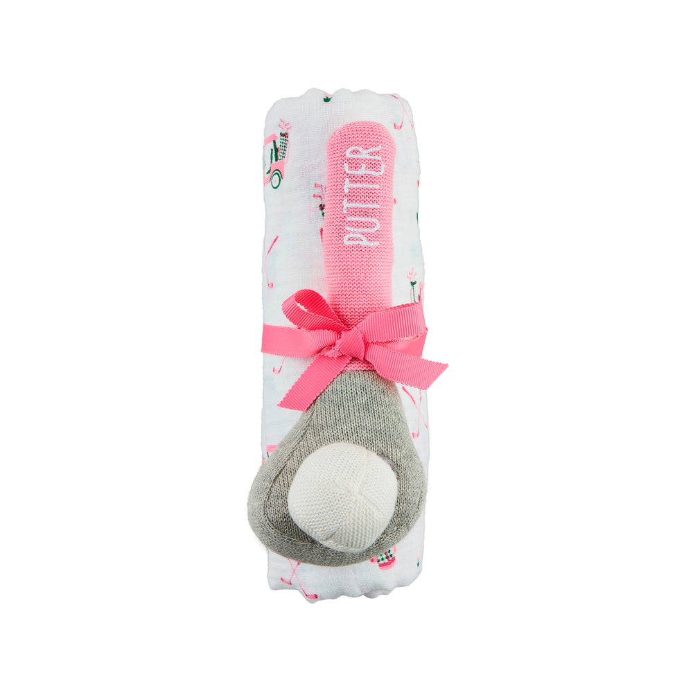 Pink Golf Swaddle and Rattle Set