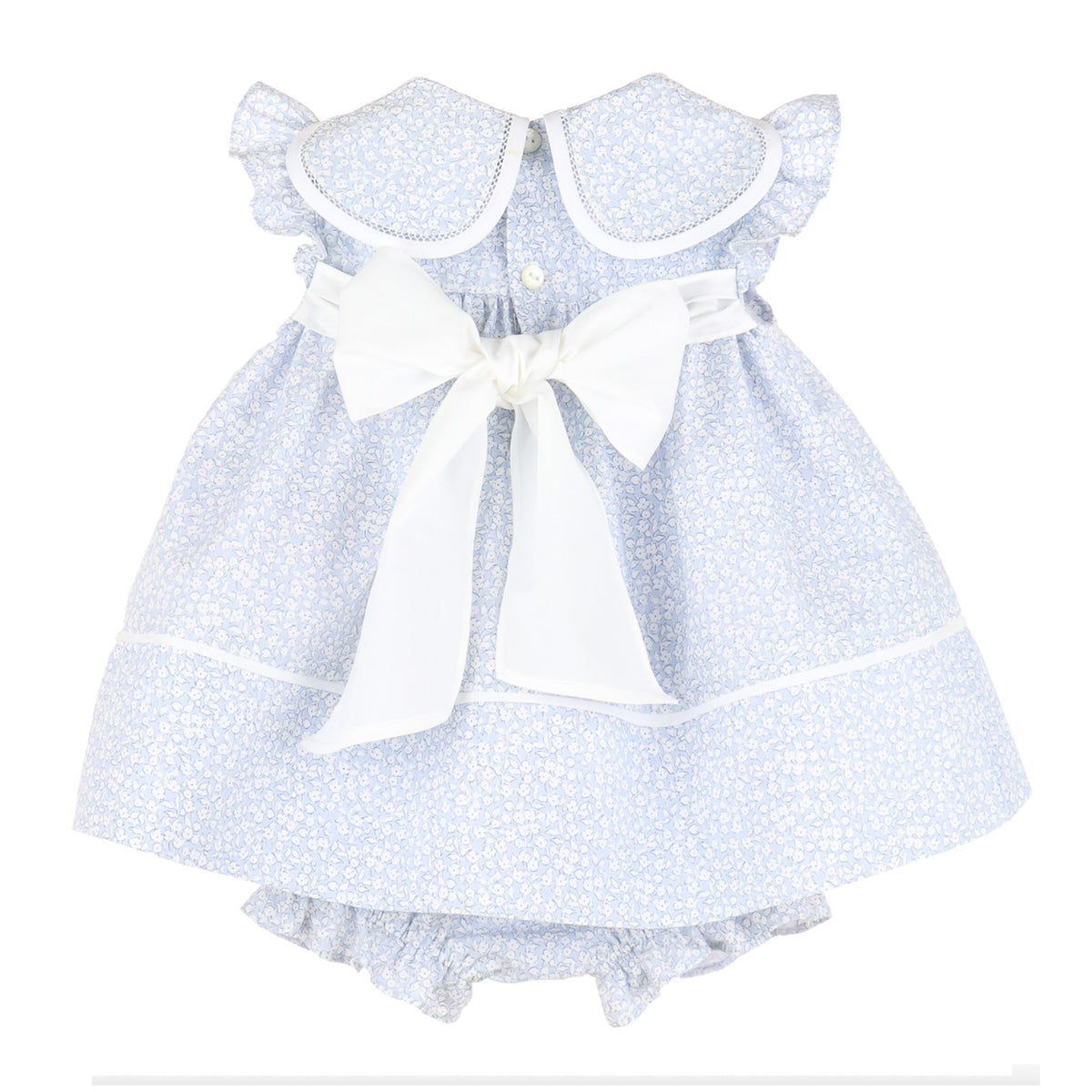 Sophie & Lucas Girls Classic Petal Collar Float Dress - Blue Bow on Back - Peach Gingham main image 1
