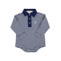 Prim and Proper Polo Navy Stripe Top