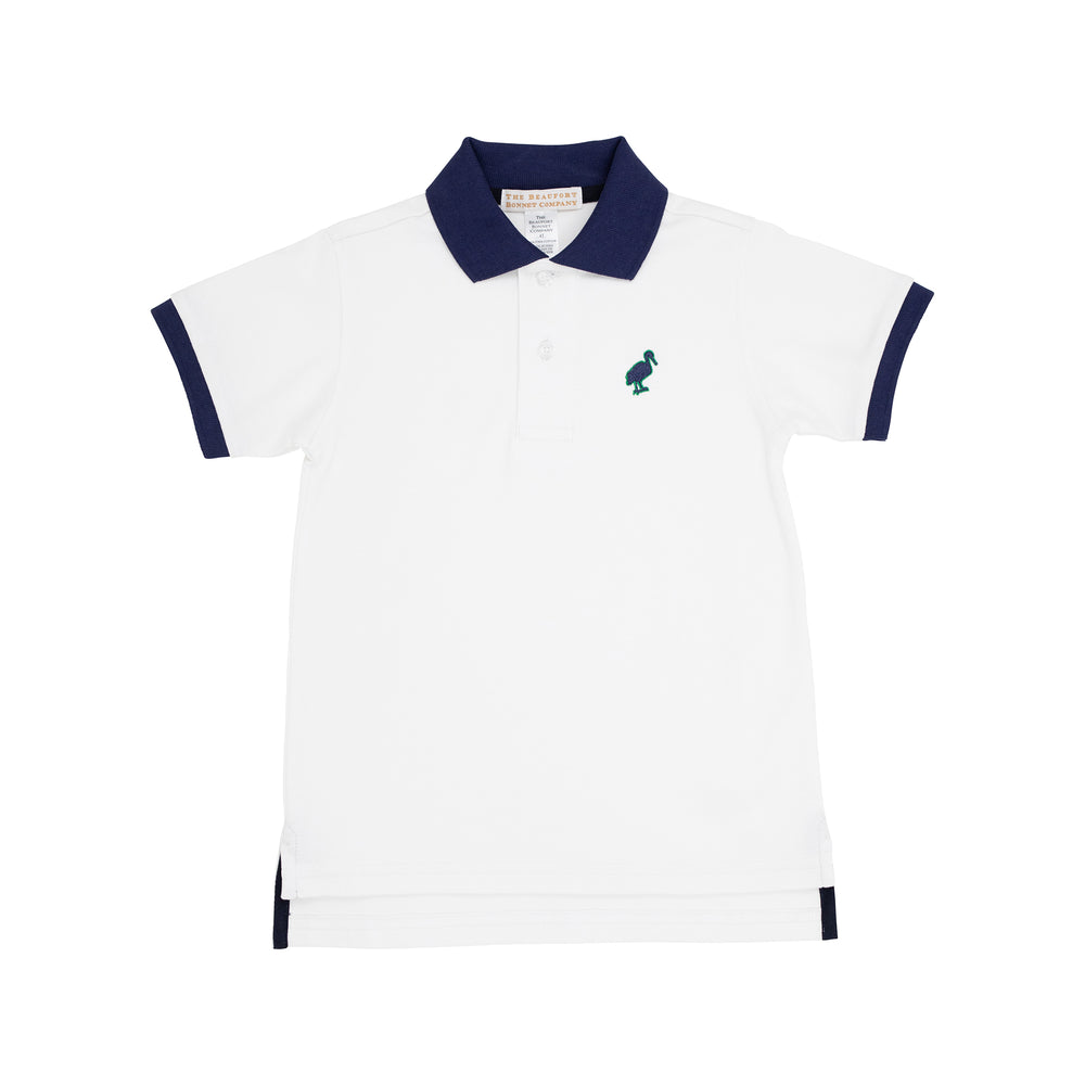 Prim and Proper White and Navy Polo