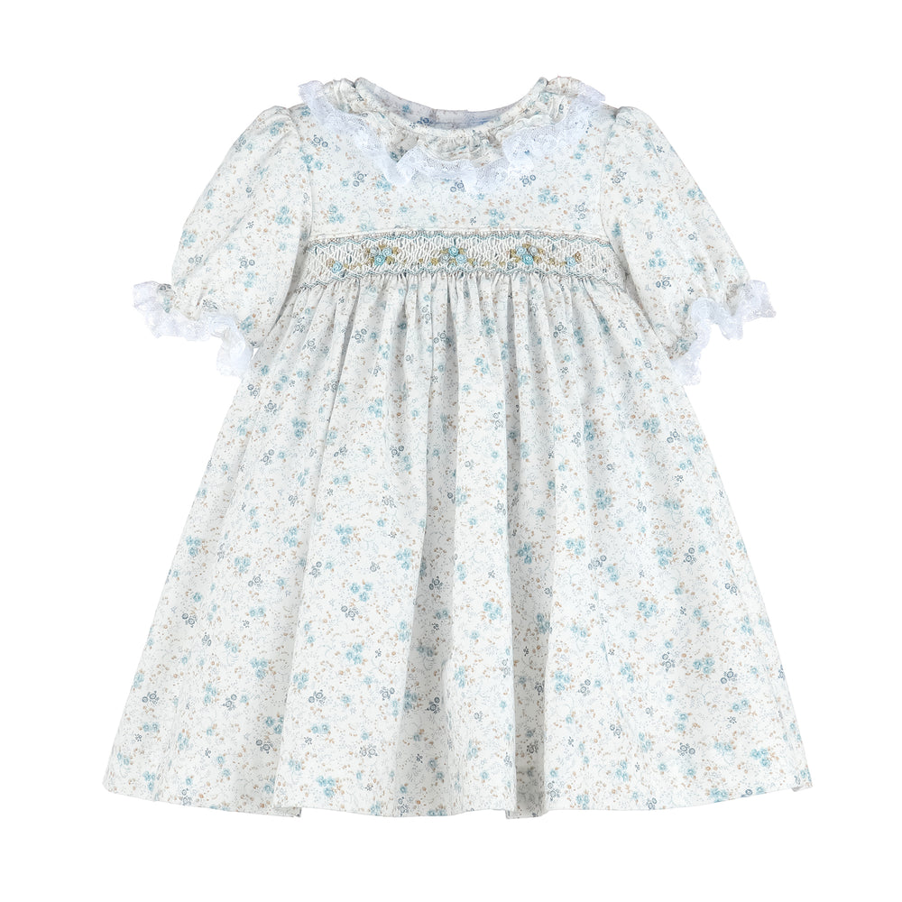Blue Autumn Floral Smock Dress
