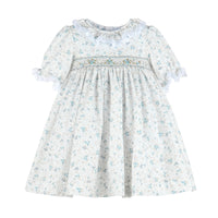 Blue Autumn Floral Smock Dress