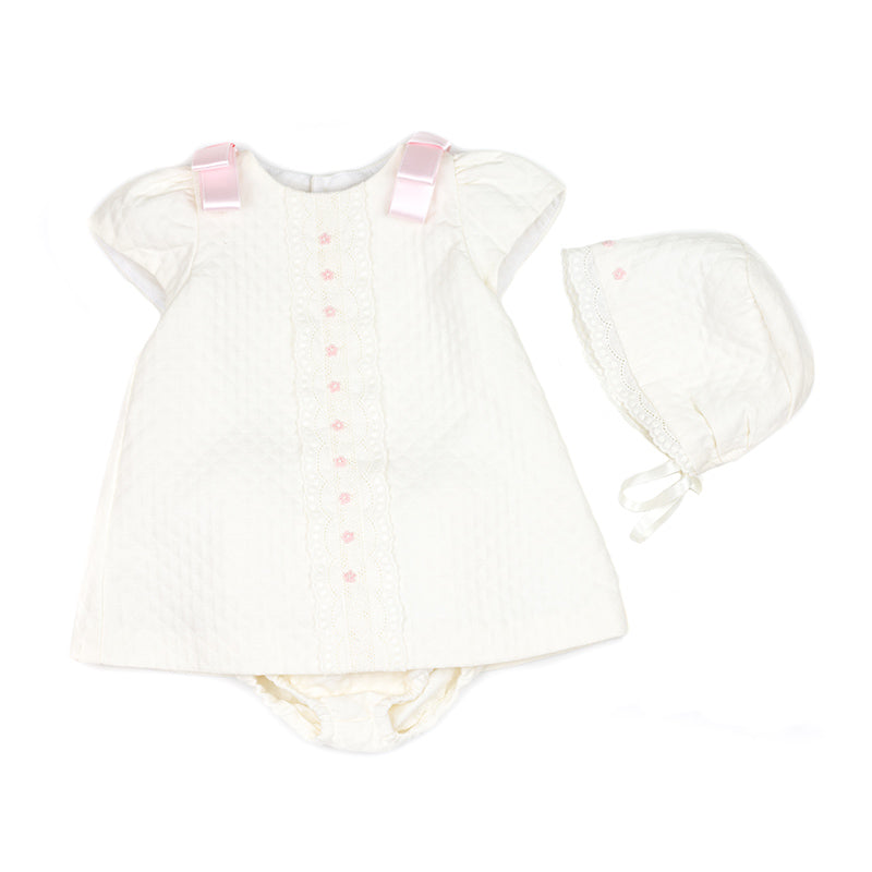 Quilted Three Piece Dress and Bonnet Set