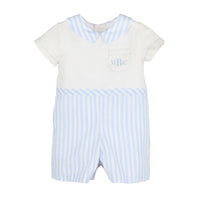 Two-Tone Blue/White Linen Romper