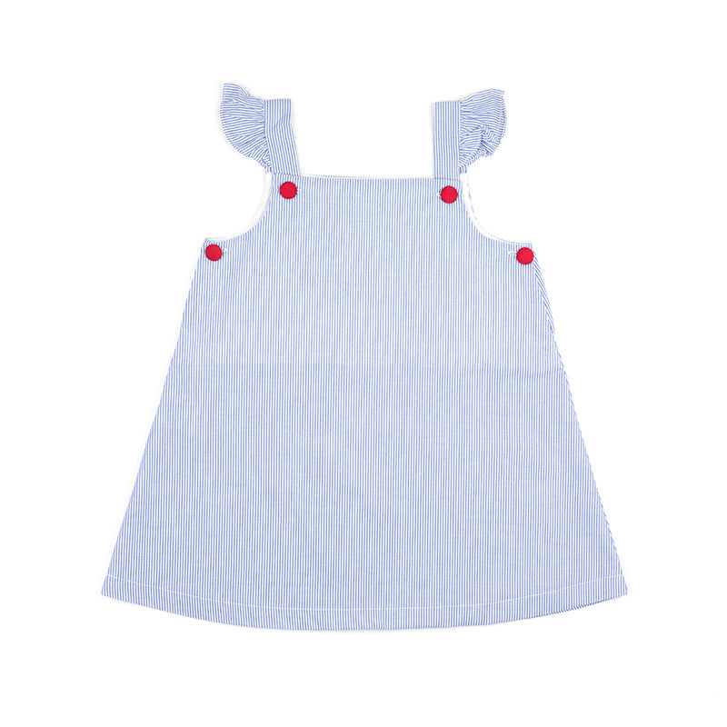 Blue Stripe Red Button Dress