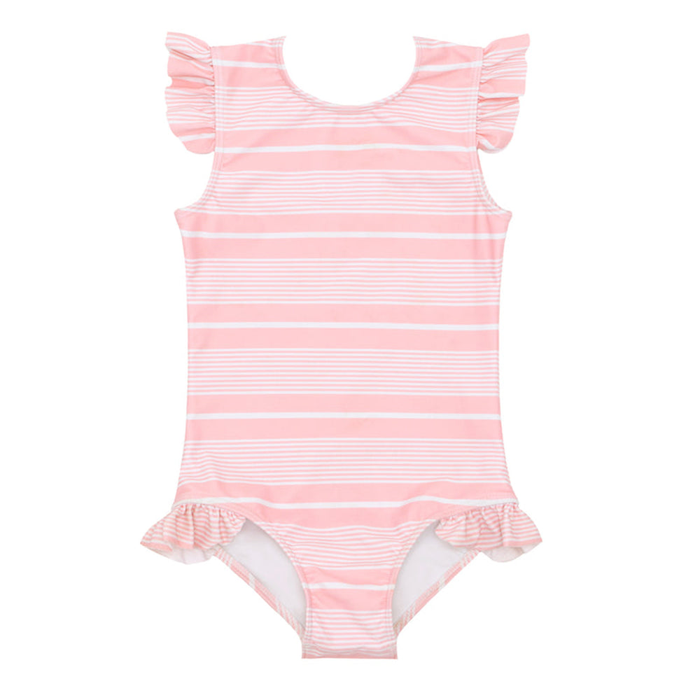 Sorbet Pink Stripe Ruffle Sleeve One Piece