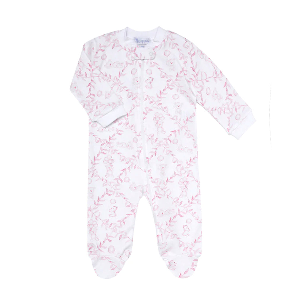 Pink Bears Trellis Zipper Footie