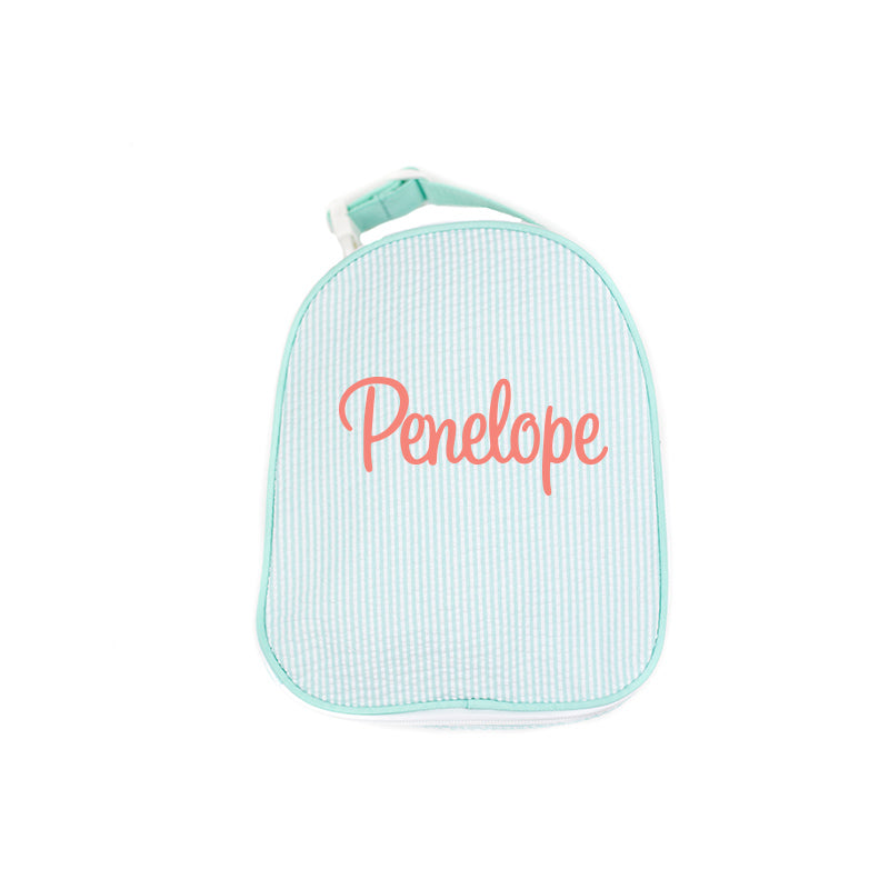 Personalized Mint Seersucker Lunchbox