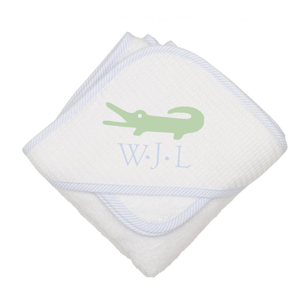Blue Seersucker Hooded Towel Set