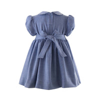 Blue Scalloped Trim Smocked Dress
