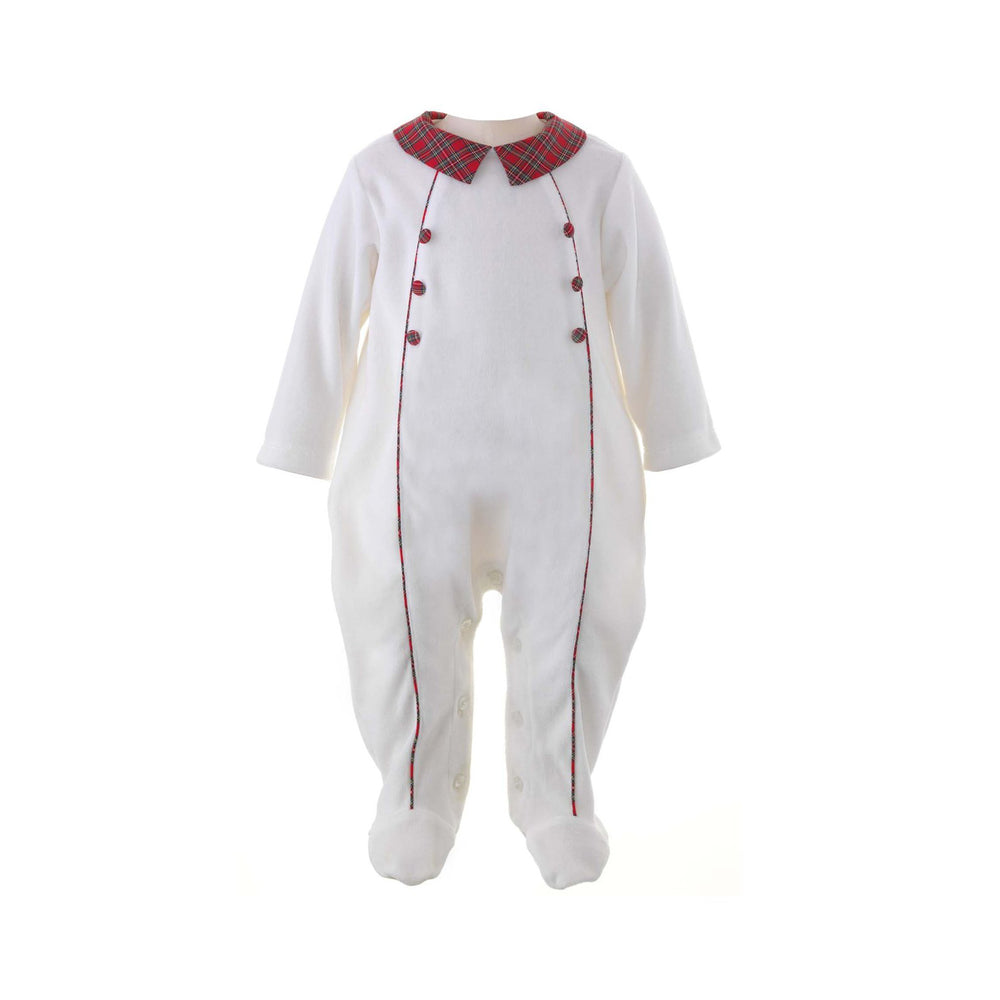 Tartan Trim Velour Babygro