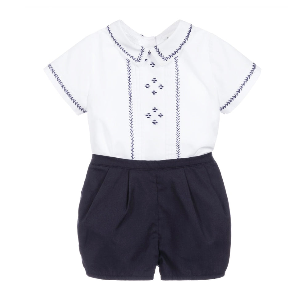 Classic Embroidered Navy Short Set