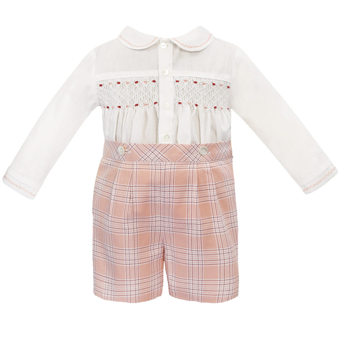 Button-On Plaid Short Set with Smocked Top