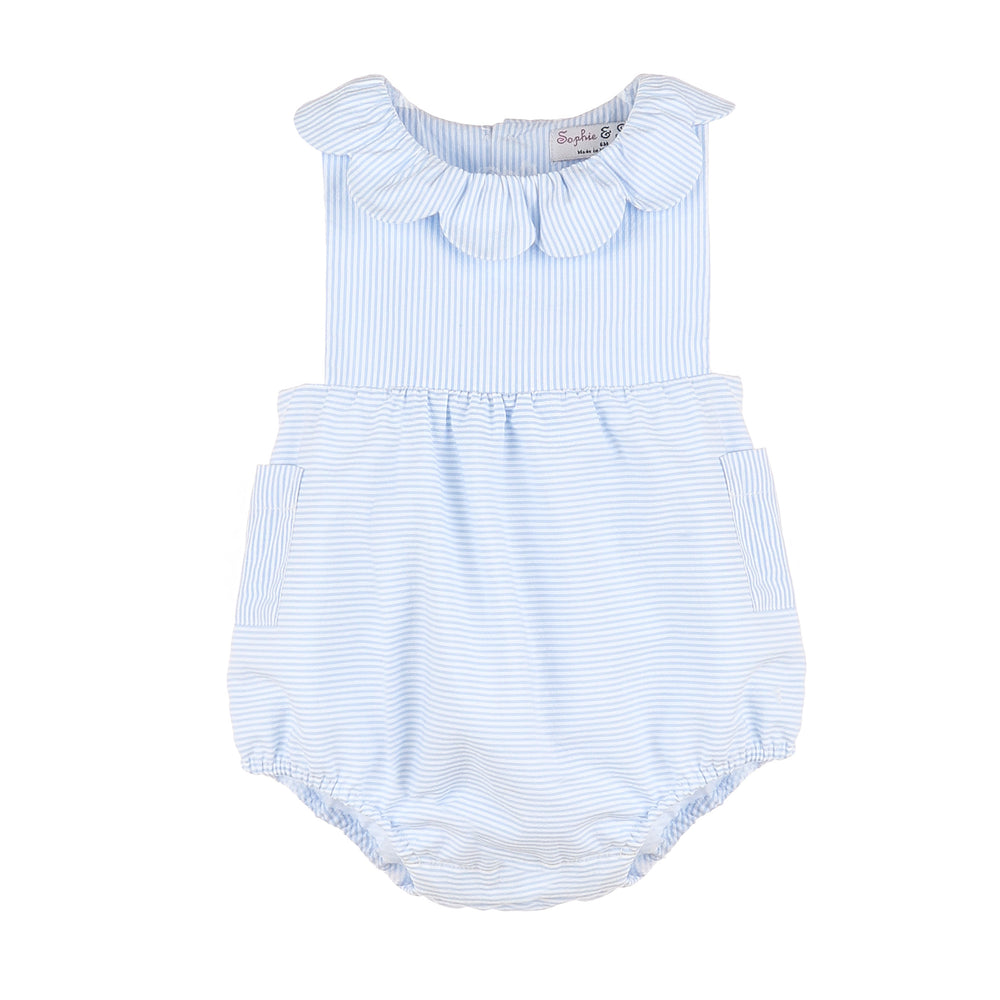 Scalloped Collar Blue Striped Sunsuit