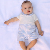 Two-Tone Blue/White Linen Romper