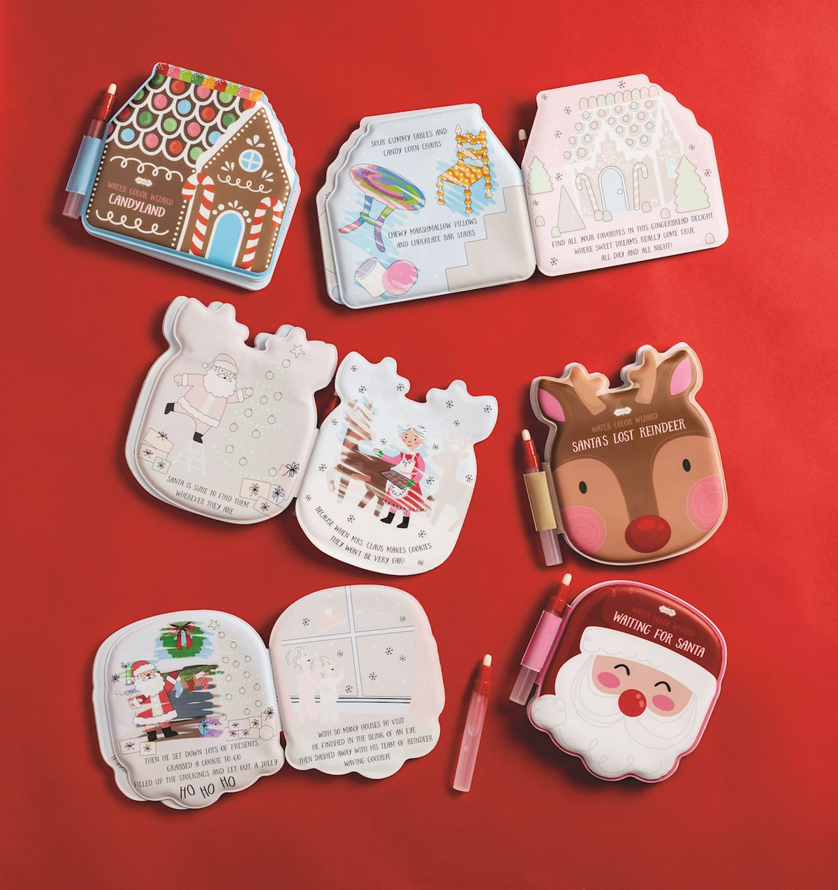Set of Christmas-themed coloring books   on a red background