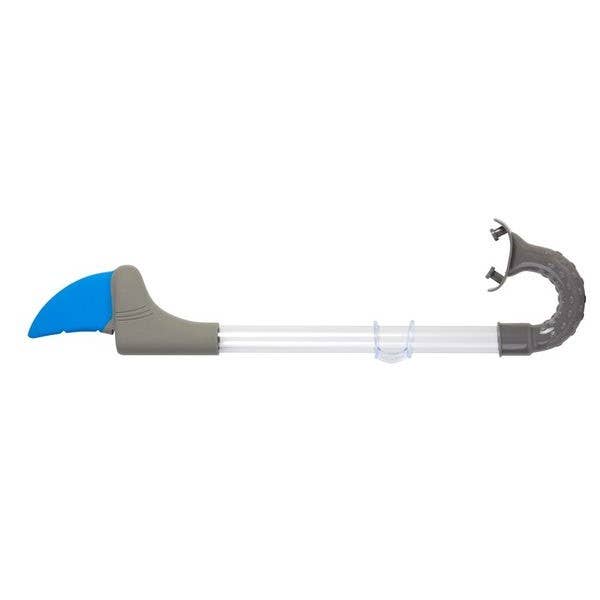 Shark fin snorkel with gray handle on a white background.