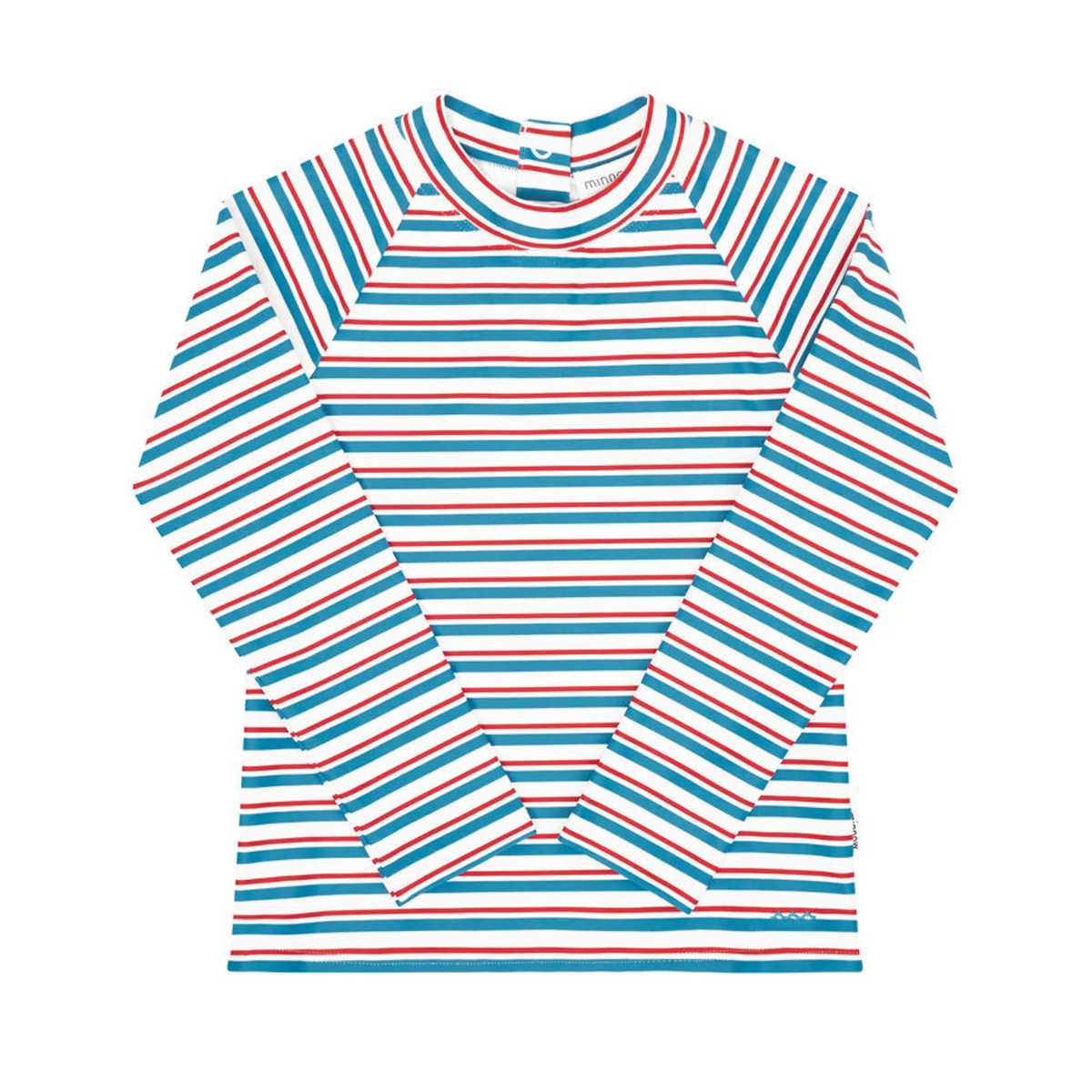 Striped long-sleeve rashguard  with red, white, and blue colors 
