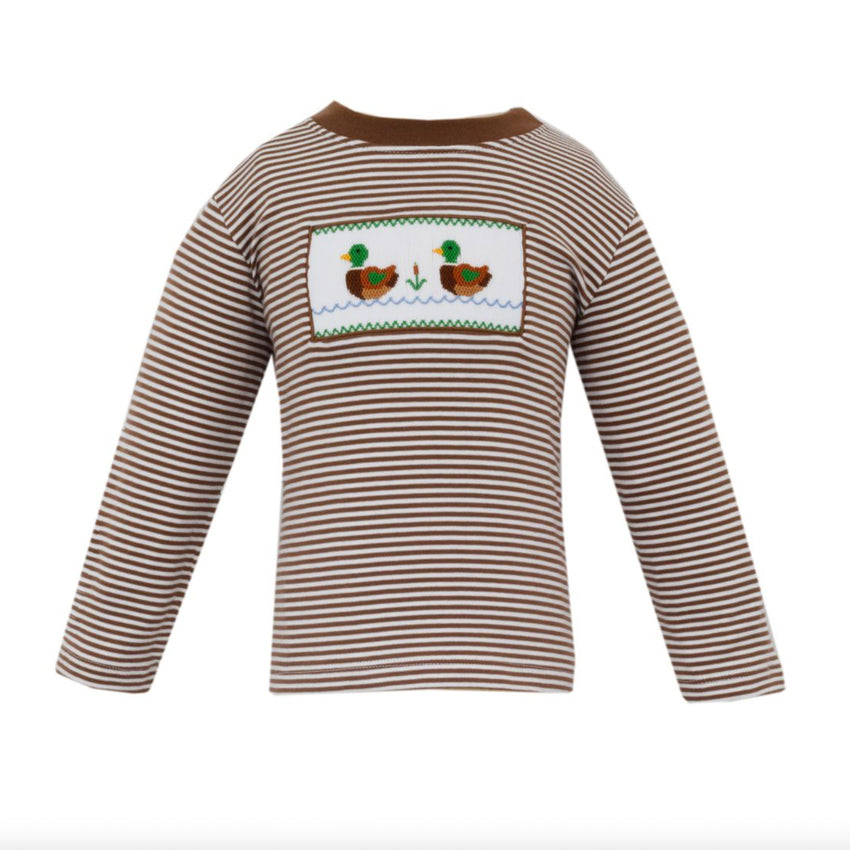Brown Stripe Smocked Mallard T-Shirt