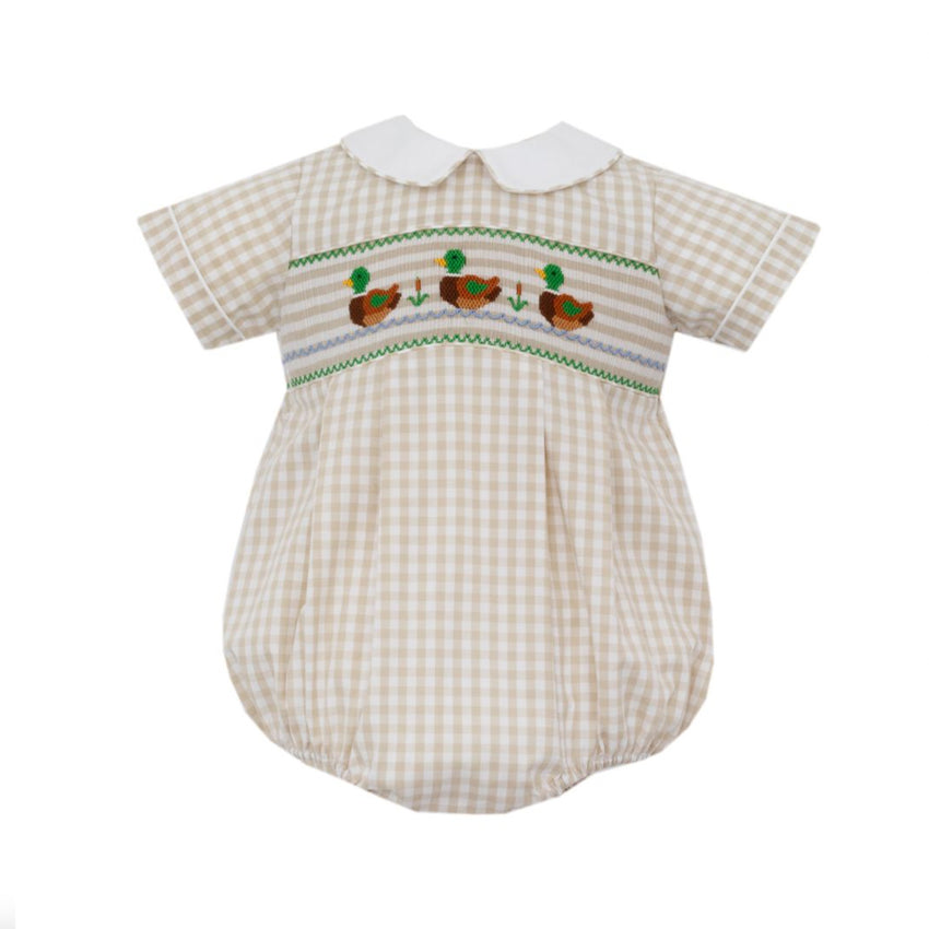 Khaki Gingham Smocked Mallard Bubble