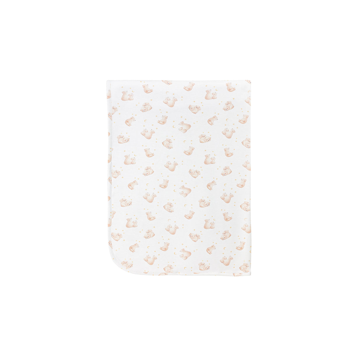 White receiving blanket with a teddy bear print 