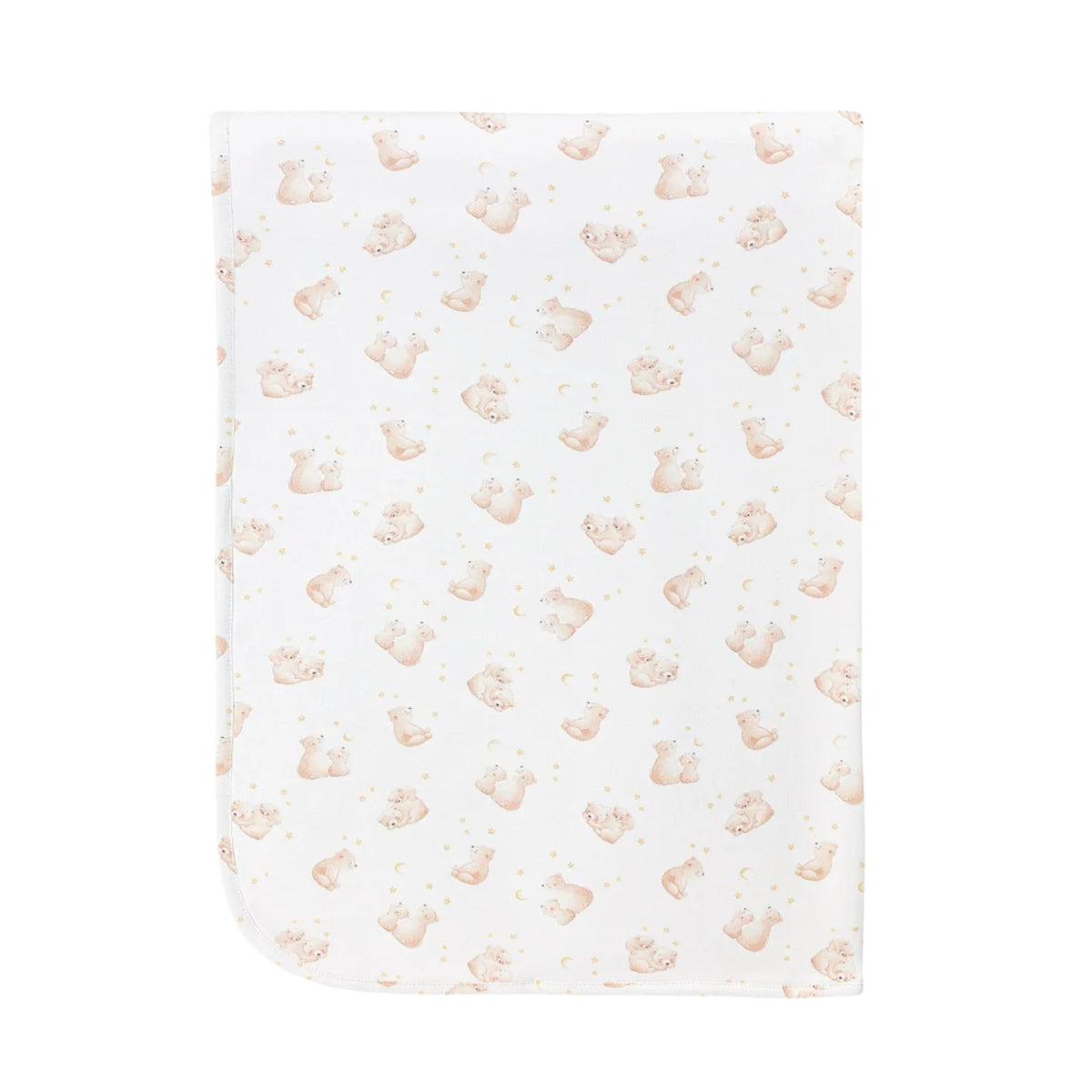 White receiving blanket with a teddy bear print 