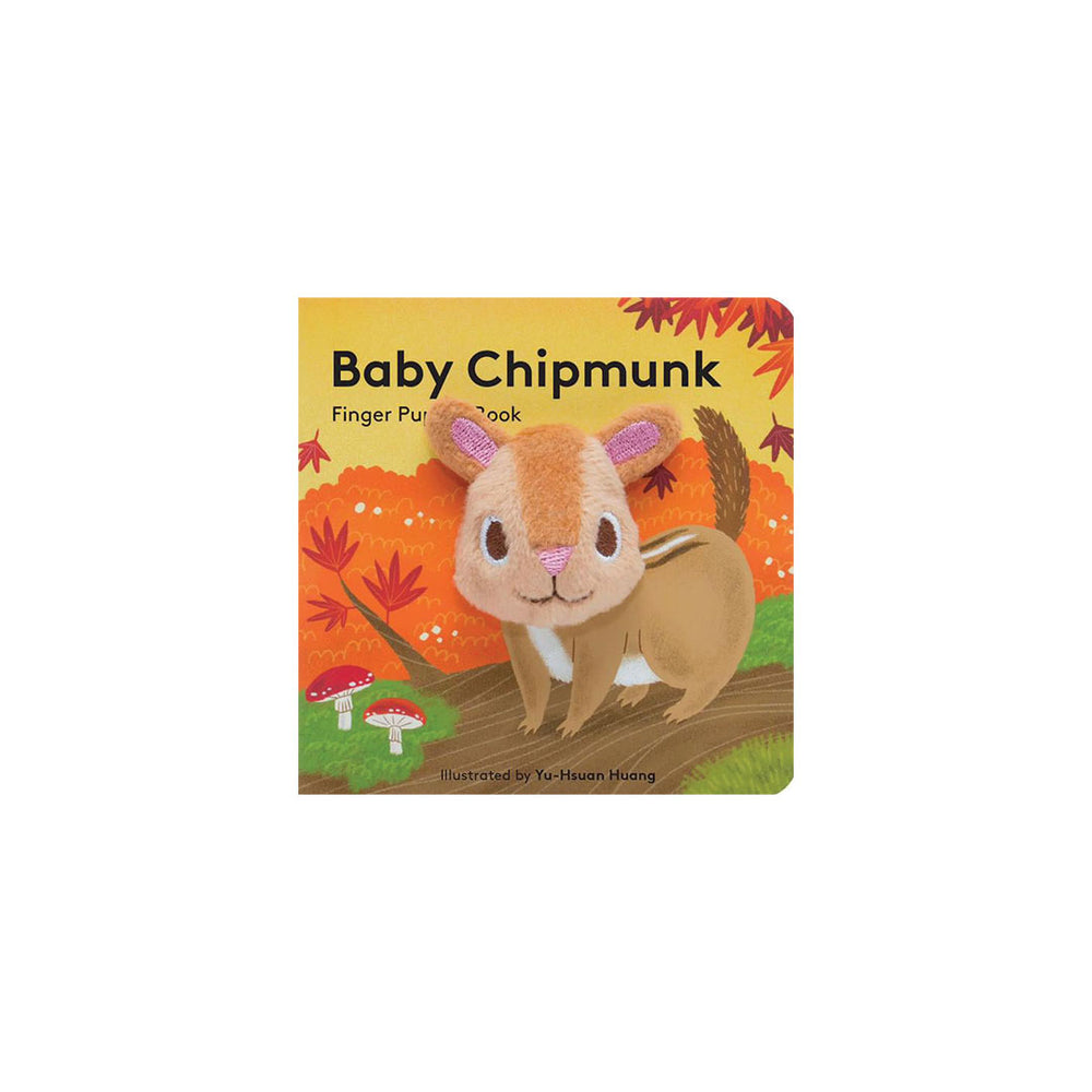 Baby Chipmunk Finger Puzzle Book by Tru Hansen Hering, featuring a cute chipmunk illustration on a yellow cover with autumn leaves and colorful details.