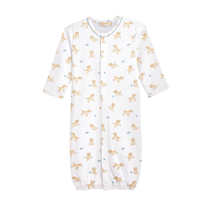 White converter gown with all-over puppy design 