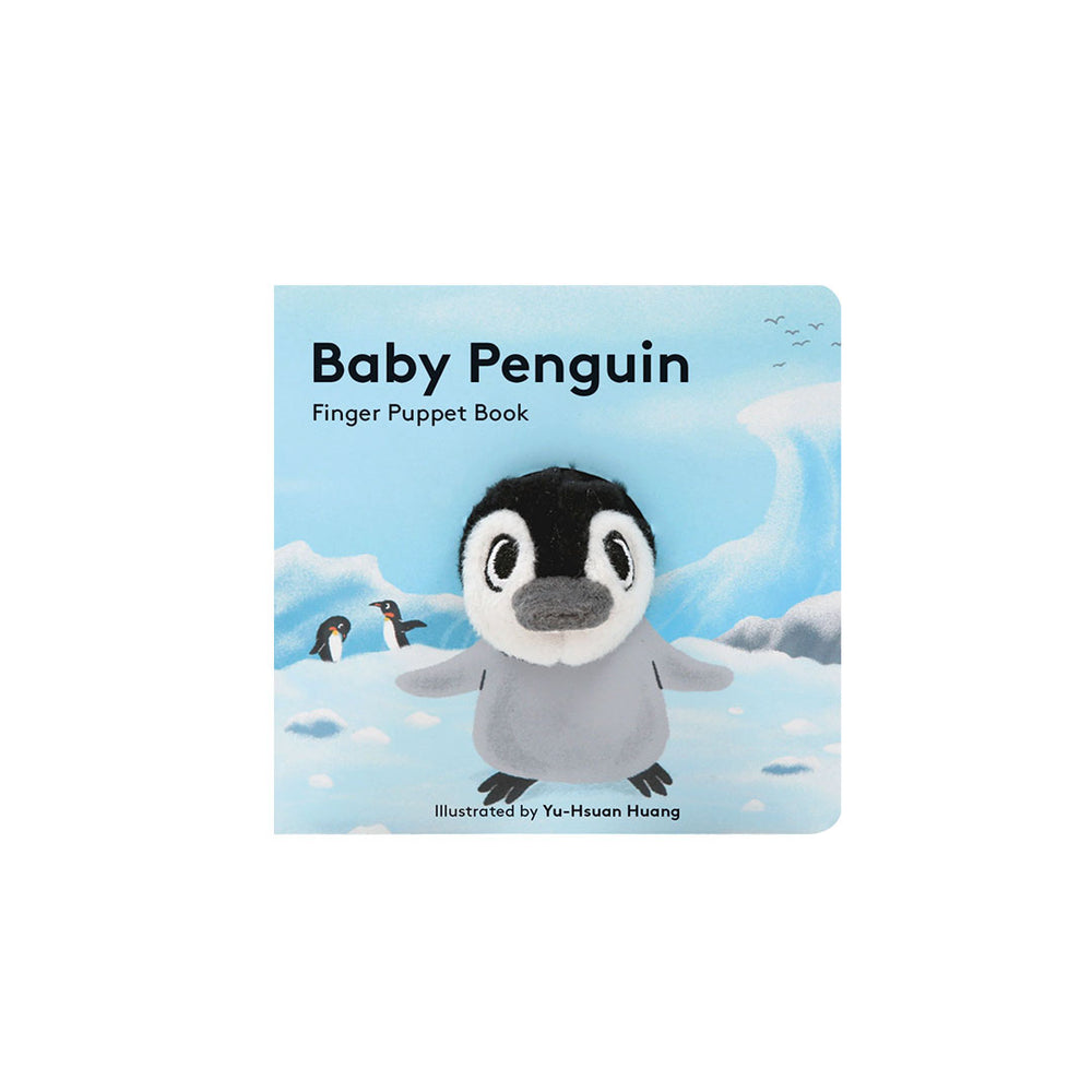 Baby Penguin Finger Puppet Book featuring a plush penguin on the cover against a white background.