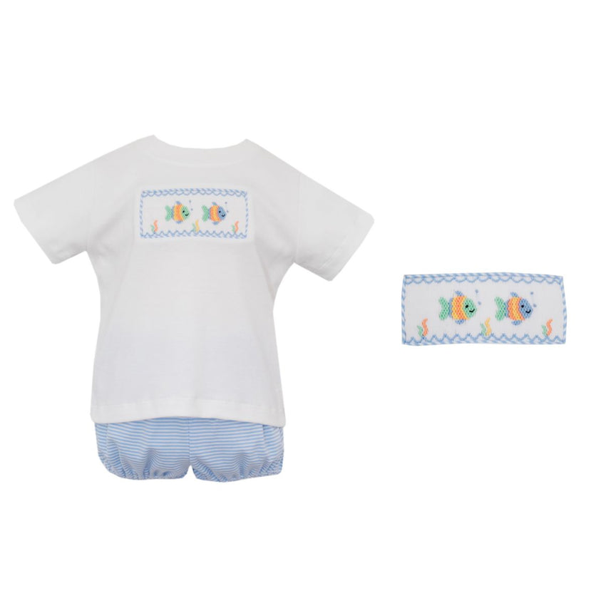 Light Blue Stripe T-Shirt set with Baby Fish