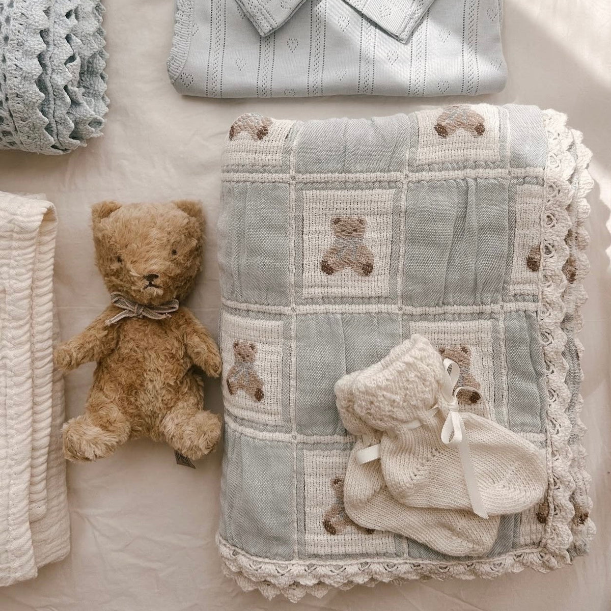 Blue Teddy Patchwork Blanket