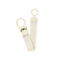 Ivory pacifier clip  baby teether on a white background.