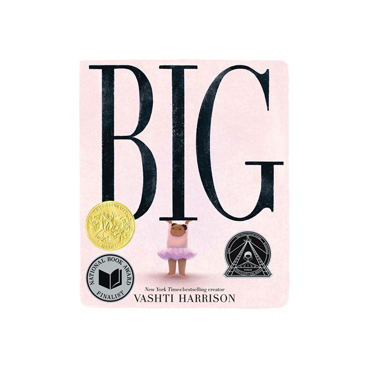 Book cover of 'BIG' with a pink background, black text, and a small illustration of a child.